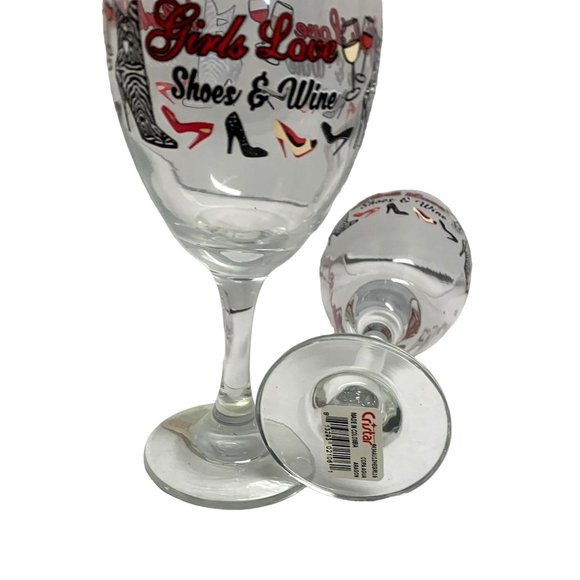 New Cristar Wine Goblets Glasses Set of 2 Girls Love Shoes & Wine - Picture 3 of 3